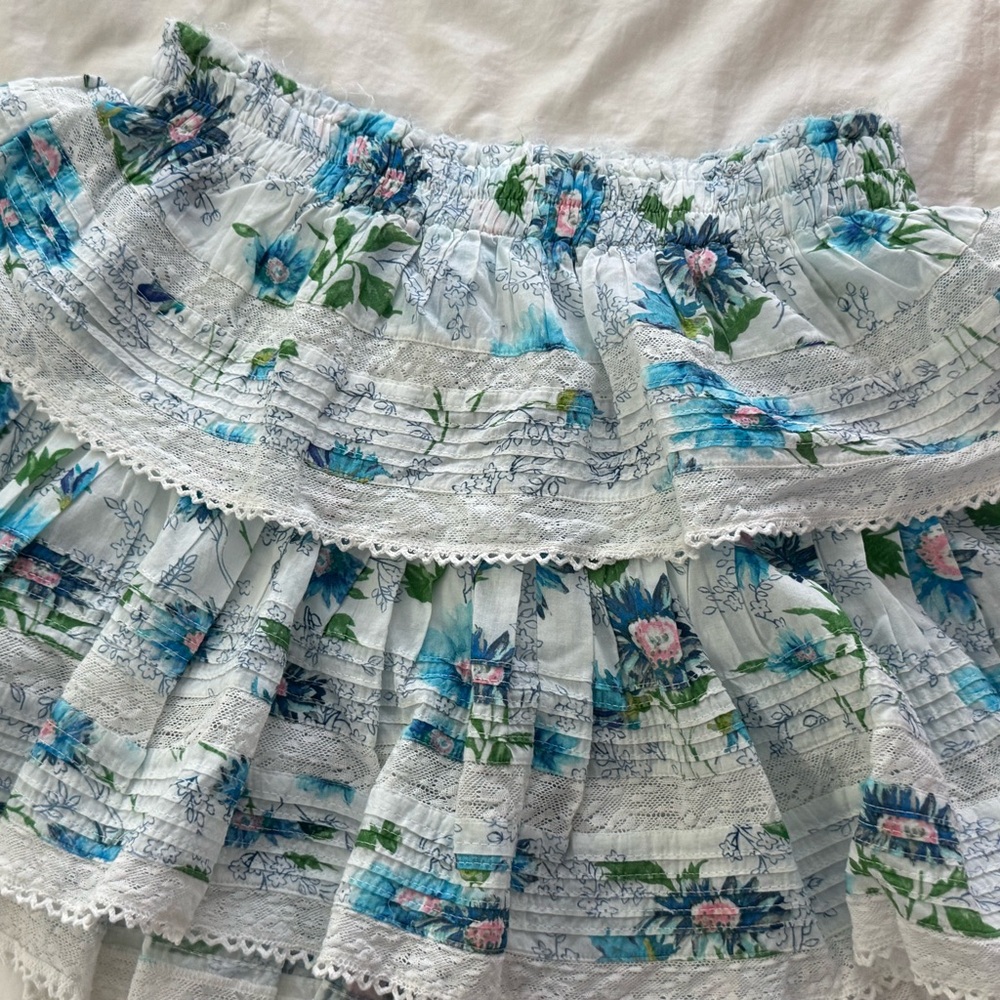 Love Shack Fancy Floral White and Blue Women's Skirt - Picture 4 of 4